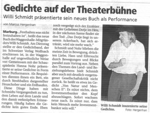 Zeitungsartikel zum Theaterstück von Willi Schmidt über sein Buch