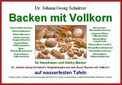 Die Rezepte aus \"Backen mit Vollkorn\" auf wasserfesten Tafeln