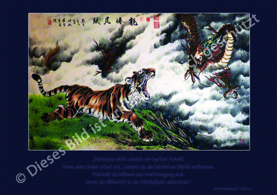 Drache und Tiger im immerwährendem Kampf Kunstprint der traditionellen chinesischen Malerei