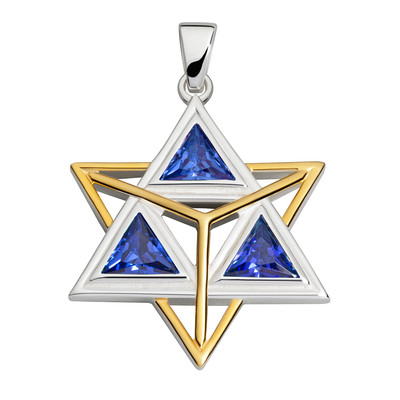 Merkaba Blau - Anhänger - teilvergoldet, mit Zirkonia