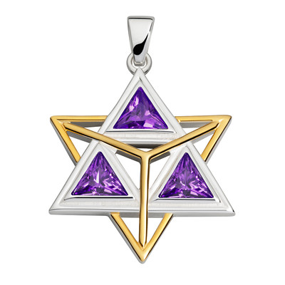 Merkaba Violett - Anhänger - teilvergoldet, mit Zirkonia